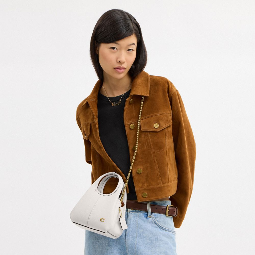 COACH®,Lana Shoulder Bag 19,Leather,Shoulder Bag,Logo,Metal,Compact,Brass,Casual,White,Detail View