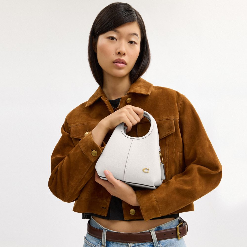 COACH®,Lana Shoulder Bag 19,Leather,Shoulder Bag,Logo,Metal,Compact,Brass,Casual,White,Detail View