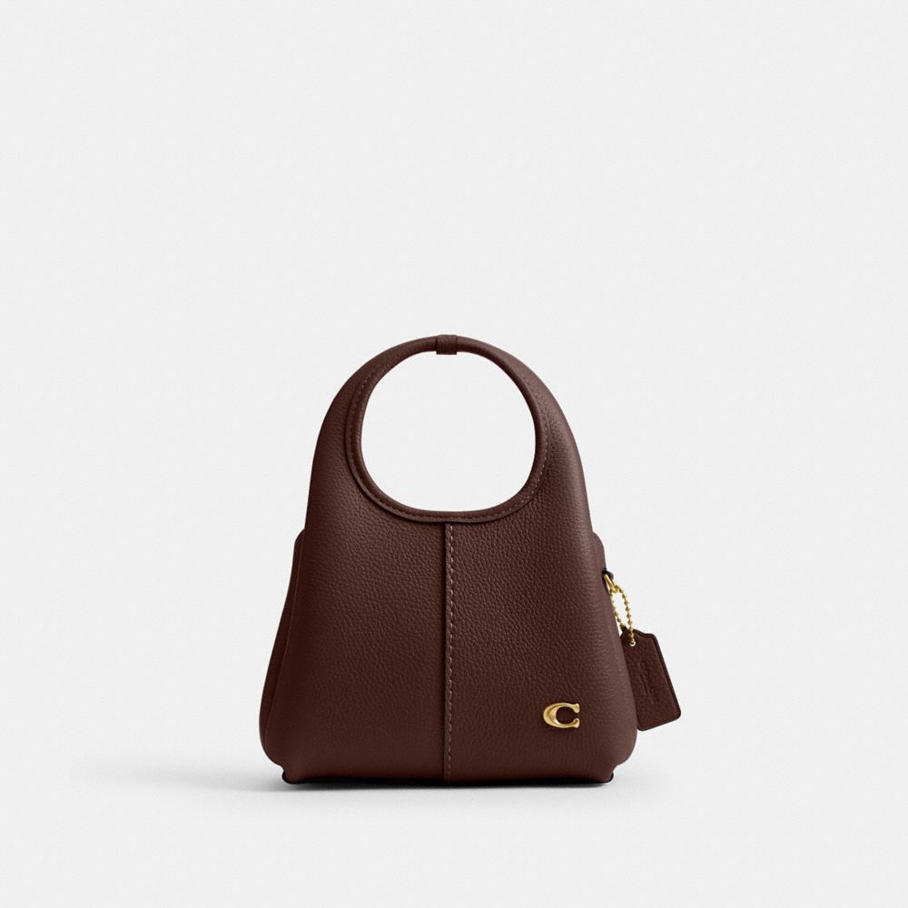 COACH®,Lana Shoulder Bag 19,Leather,Shoulder Bag,Logo,Metal,Compact,Brass,Casual,Brown,Front View