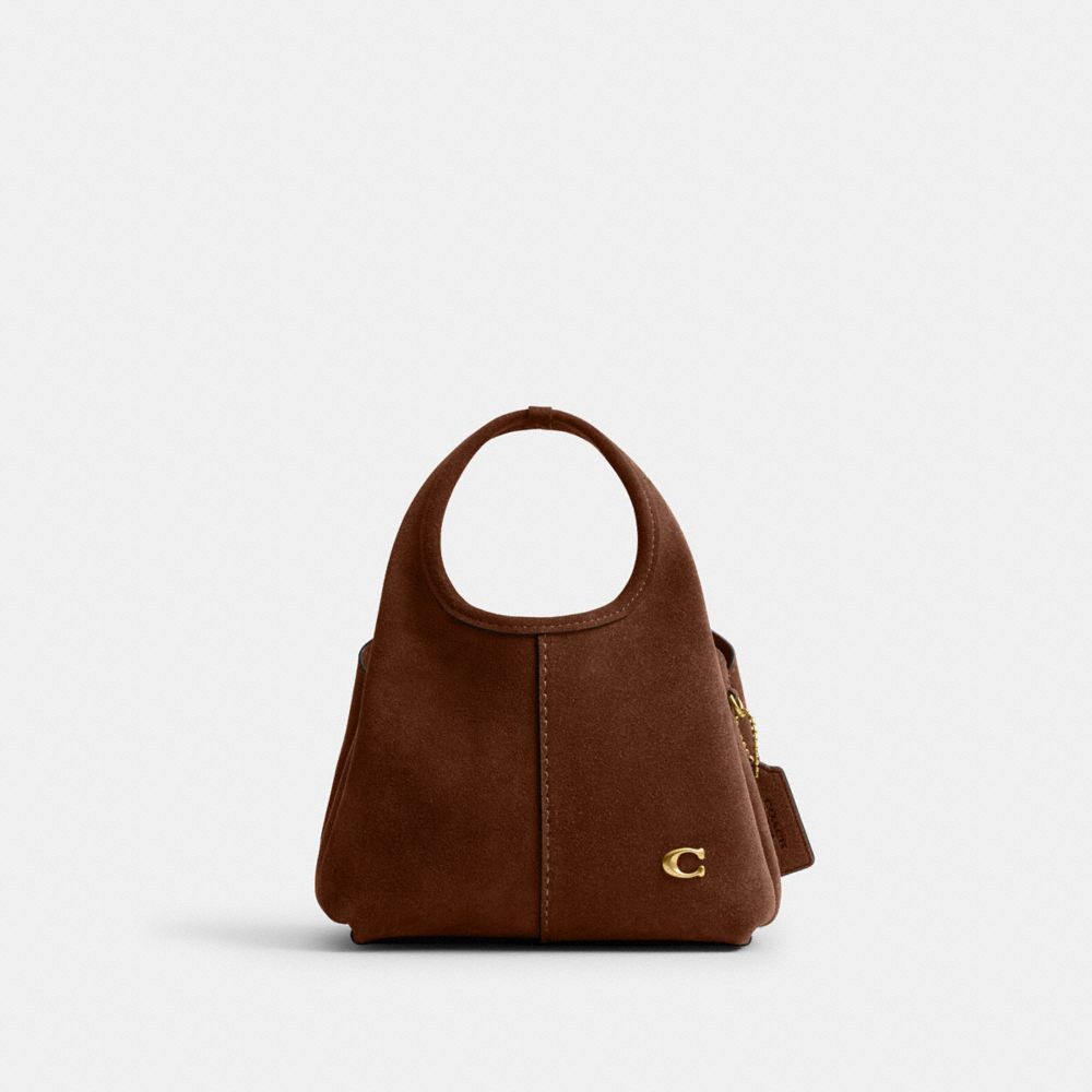 COACH®,Lana Shoulder Bag 19,Suede,Shoulder Bag,Logo,Metal,Brass,Casual,Brown,Front View