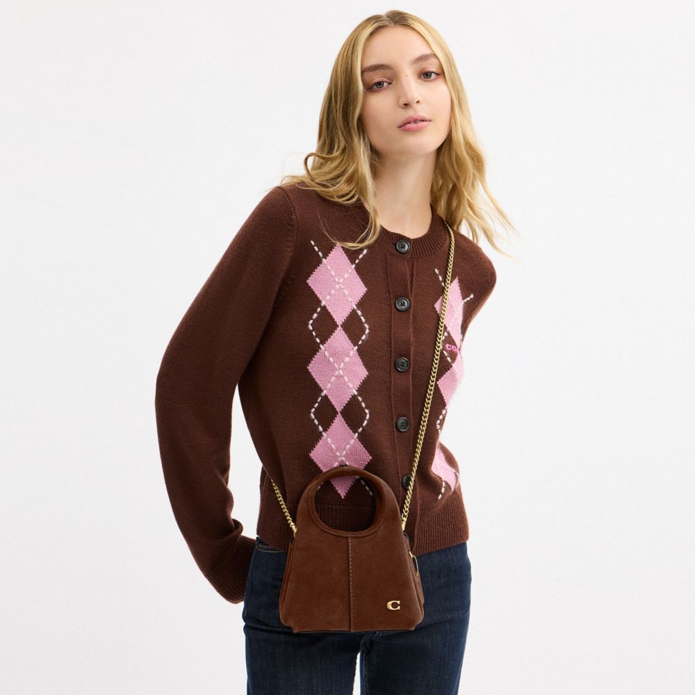 COACH®,Lana Shoulder Bag 19,Suede,Shoulder Bag,Logo,Metal,Brass,Casual,Brown,Detail View