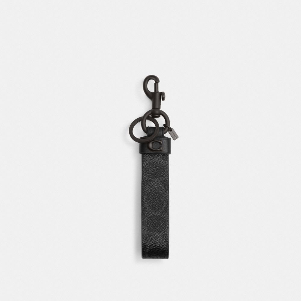 COACH®,Loop Bag Charm In Signature Canvas,Black,Front View
