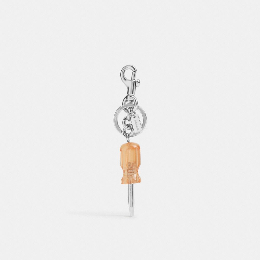 COACH®,Screwdriver Bag Charm,Bag Charm,Metal Material,Resin,Pendant,Key Ring,Silver Metal,Orange,Front View