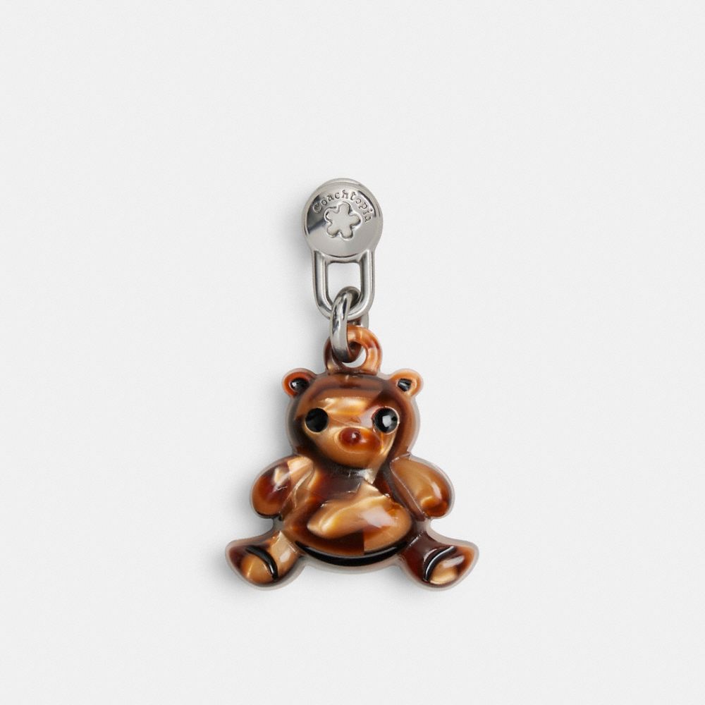 COACH®,Bear Bag Charm,Acrylic,Synthetic,Bag Charm,Metal Material,Plastic,3D Embellishment,Pendant,Compact,Brown,Front View