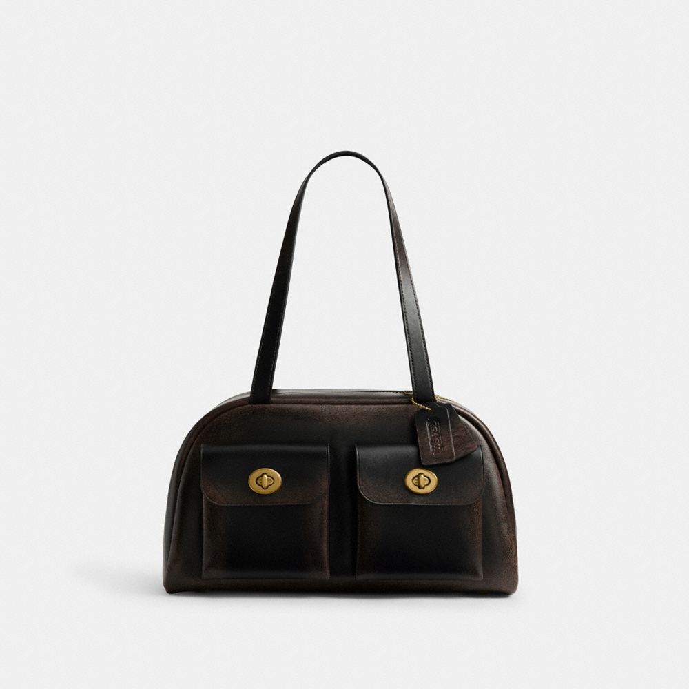 COACH®,Twin Turnlock Bag In Loved Leather,Black,Front View