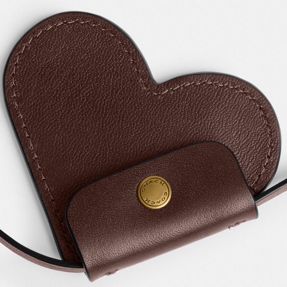 COACH®,Heart Pouch,Leather,Coin,Crossbody,Logo,Heart Embellishment,Casual,Brown,Closer View
