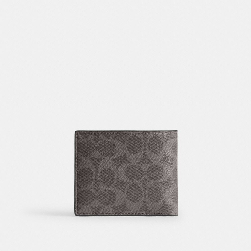 COACH®,3 In 1 Wallet In Signature Canvas,Gray,Back View