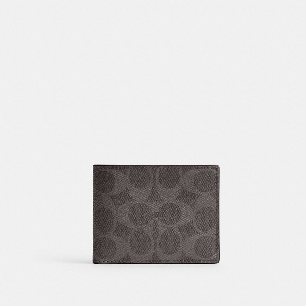 COACH®,Slim Billfold Wallet In Signature Canvas,Gray,Front View