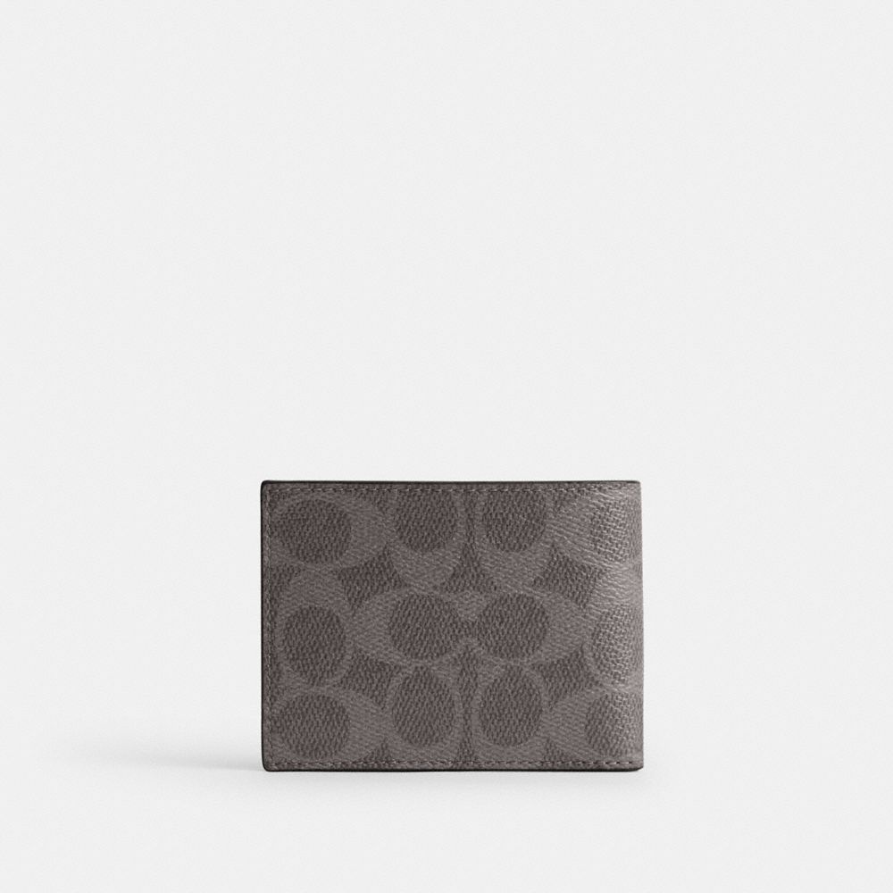 COACH®,Slim Billfold Wallet In Signature Canvas,Gray,Back View