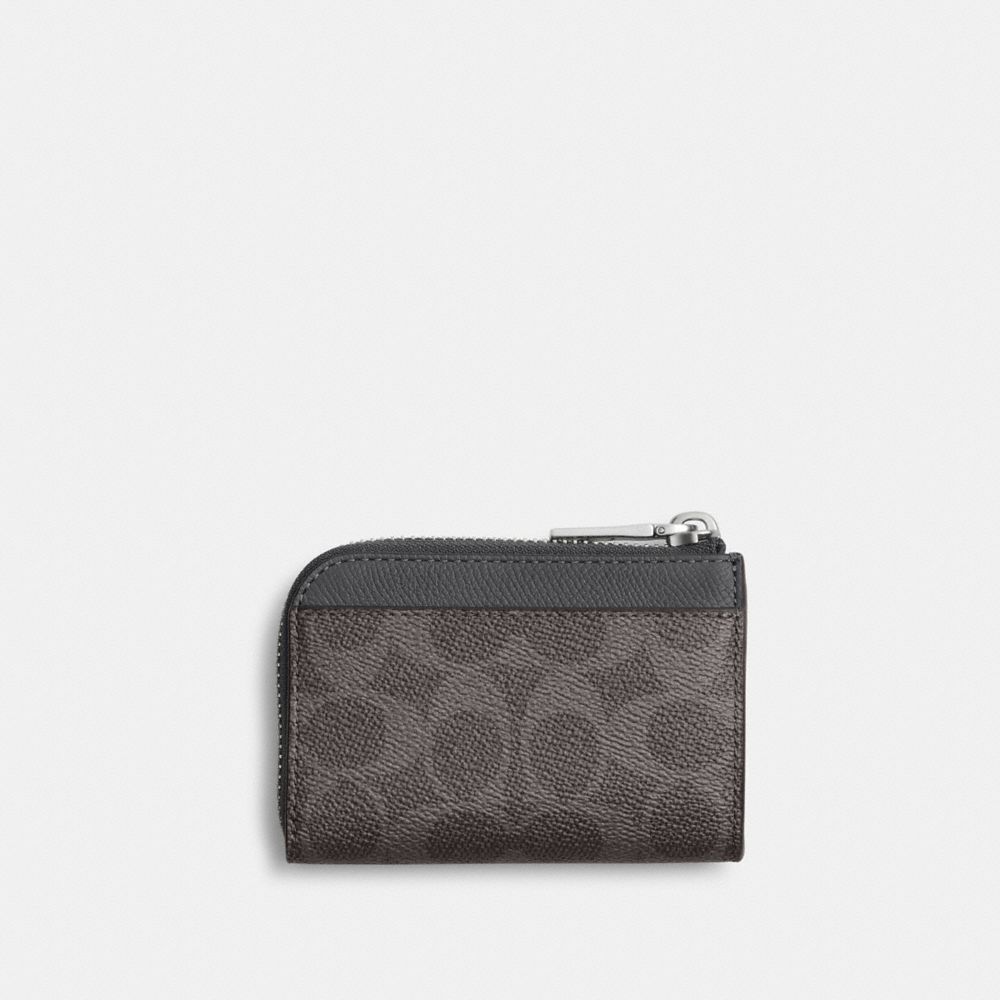 COACH®,L-Zip Key Case In Signature Canvas,Leather,Canvas,Coin,Logo,Key Ring,Scratch Resistant,Casual,Gray,Back View