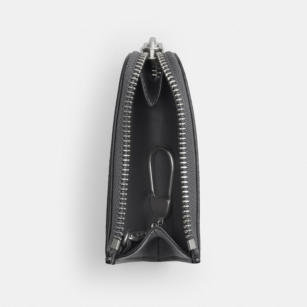 COACH®,L-Zip Key Case In Signature Canvas,Leather,Canvas,Coin,Logo,Key Ring,Scratch Resistant,Casual,Gray,Inside View,Top View