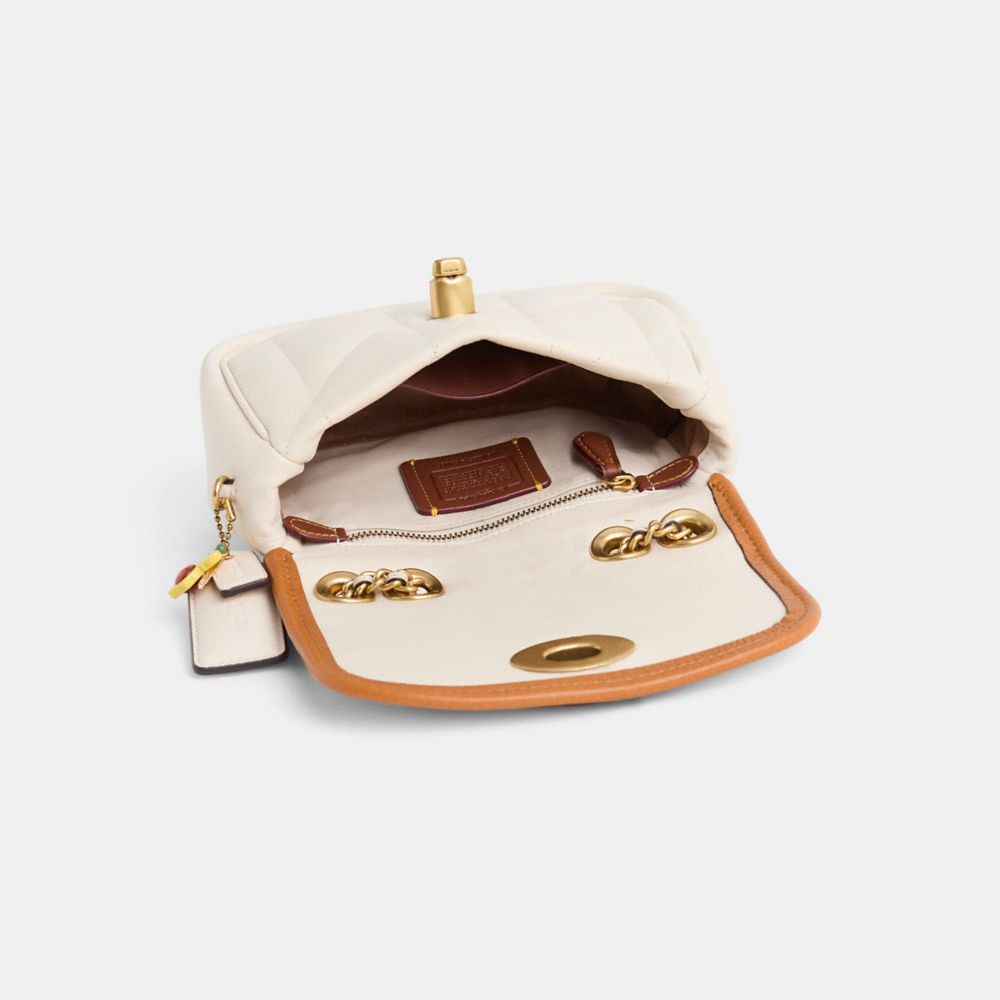 COACH®,Upcrafted Pillow Madison Shoulder Bag 18 With Quilting,Leather,Saddle Bag,Chain Detail,Logo,Metal,Piping,Brass,Day ...,Cream,Inside View,Top View