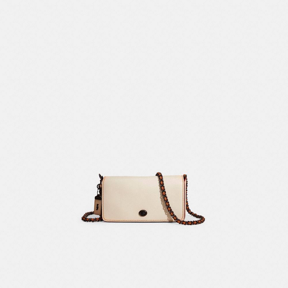 COACH®,Restored Dinky,Leather,Shoulder Bag,Stitching,Chain Detail,Day Party,White,Front View