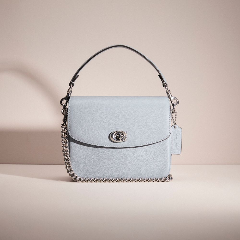 COACH®,Restored Cassie Crossbody 19,Leather,Crossbody,Metal,Logo,Chain Detail,Compact,Gold Metal,Day Party,Blue,Front View