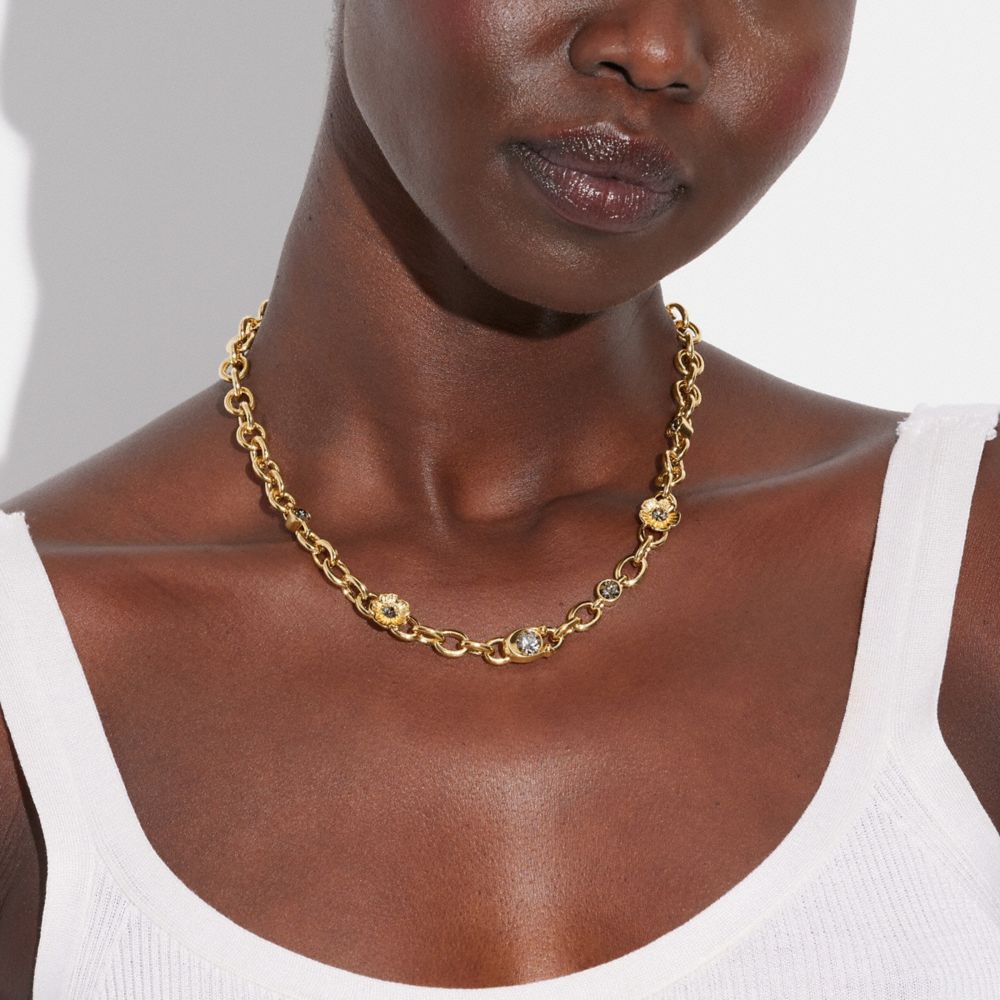 COACH Signature And Stone Chain Necklace