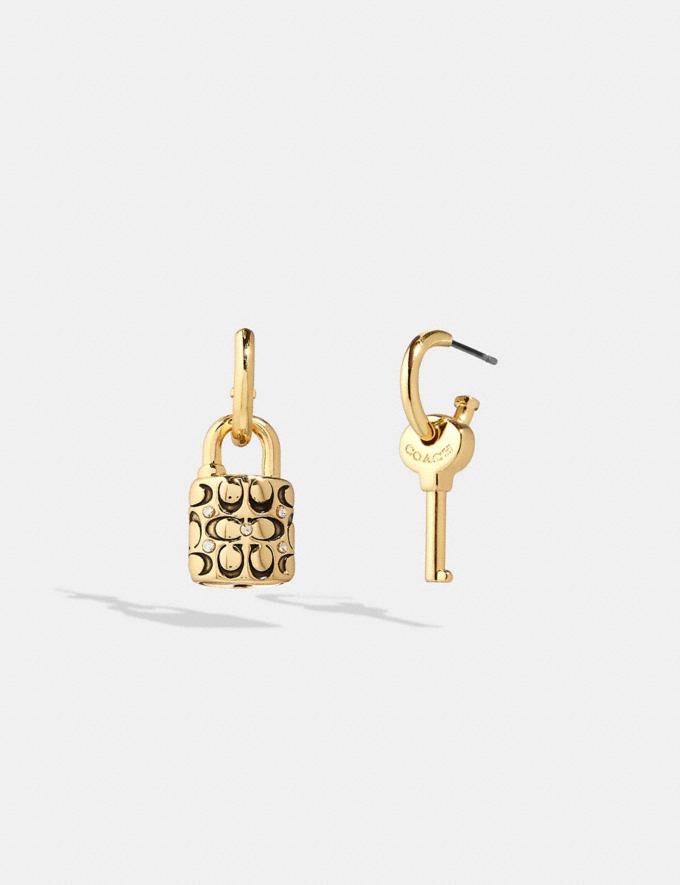 Coach Quilted Padlock Key Mismatch Earrings Gold/Black DEFAULT_CATEGORY  