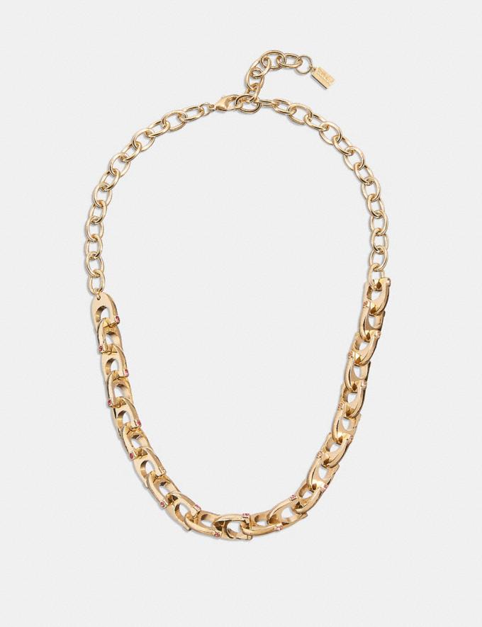 Coach Chunky Signature Chain Link Necklace Gold/Pink DEFAULT_CATEGORY  