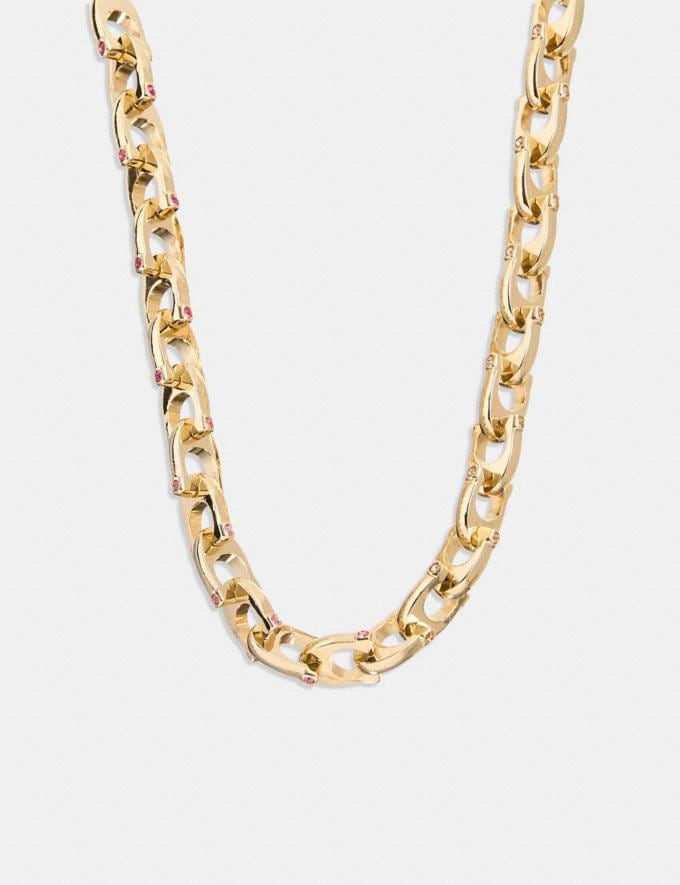 Coach Chunky Signature Chain Link Necklace Gold/Pink DEFAULT_CATEGORY Alternate View 1