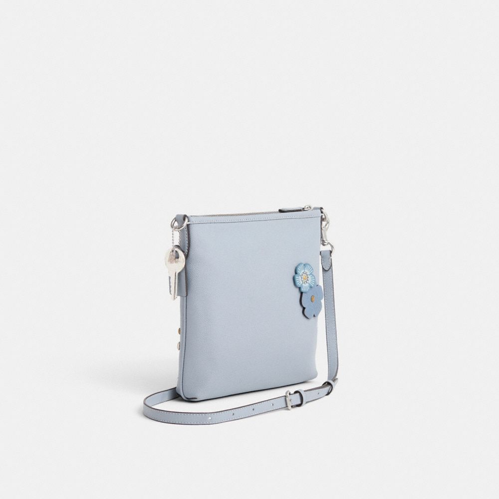 COACH®,Upcrafted Kitt Messenger Crossbody,Crossbody,Metal,Logo,Studded,Mixed Metal,Casual,Blue,Angle View