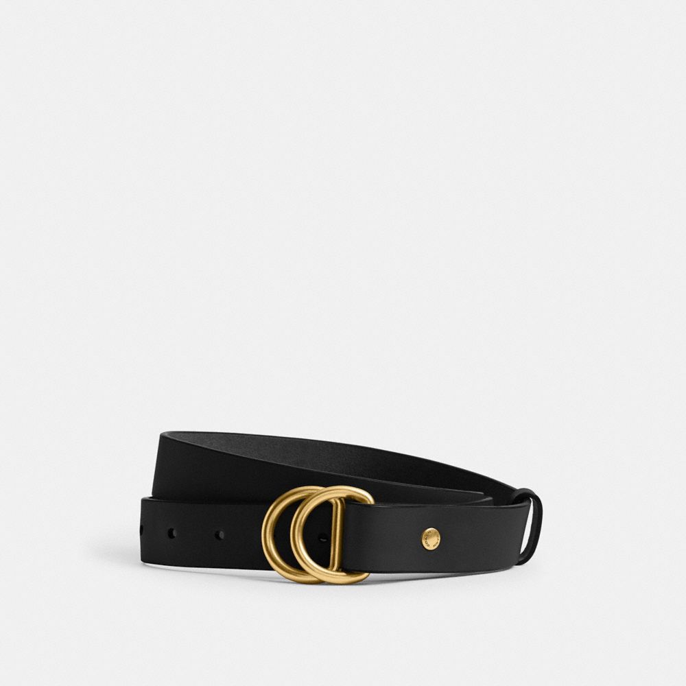 COACH®,D-Ring Belt, 31 Mm,Calfskin Leather,Leather,Standard,Brass Gold,Casual,Black,Front View