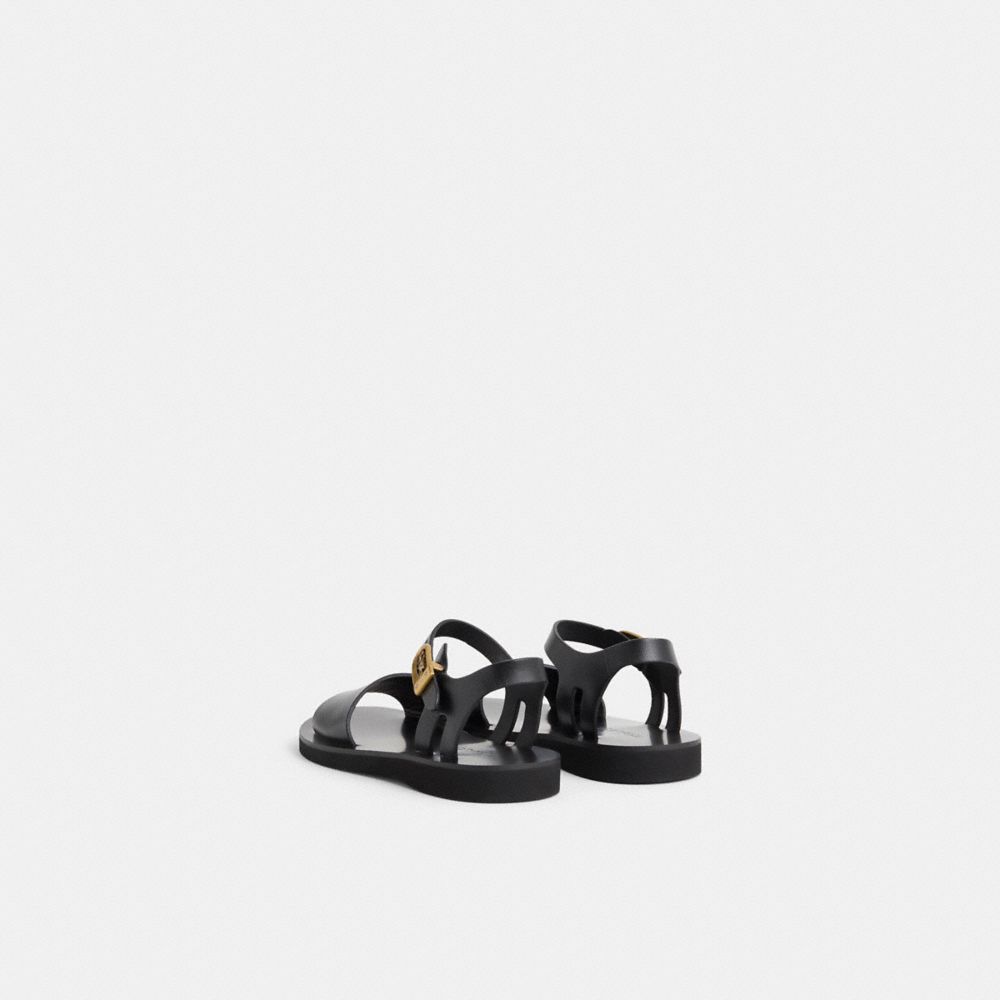 COACH®,Restored Ankle Strap Sandal,Leather,Rubber,Sandals,Logo,Metal,Casual,Black,Back View