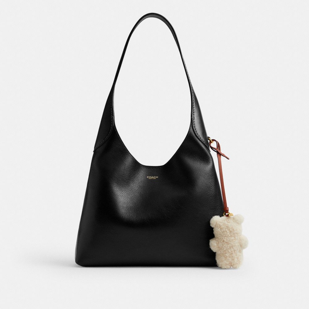 COACH®,Bear Puffy Bag Charm In Shearling,Cream,Angle View