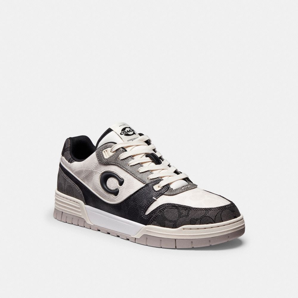COACH®,Soho Sneaker In Mixed Signature,Rubber,EVA,Canvas,Casual,Low Top,Fabric,Logo,Color Block,Sustainable,Casual,Multi Color,Front View