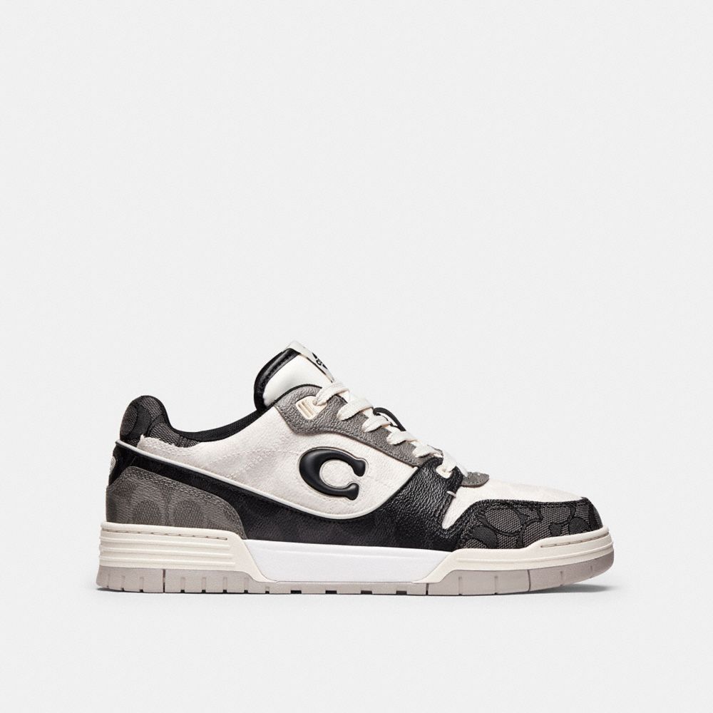 COACH®,Soho Sneaker In Mixed Signature,Rubber,EVA,Canvas,Casual,Low Top,Fabric,Logo,Color Block,Sustainable,Casual,Multi Color,Angle View