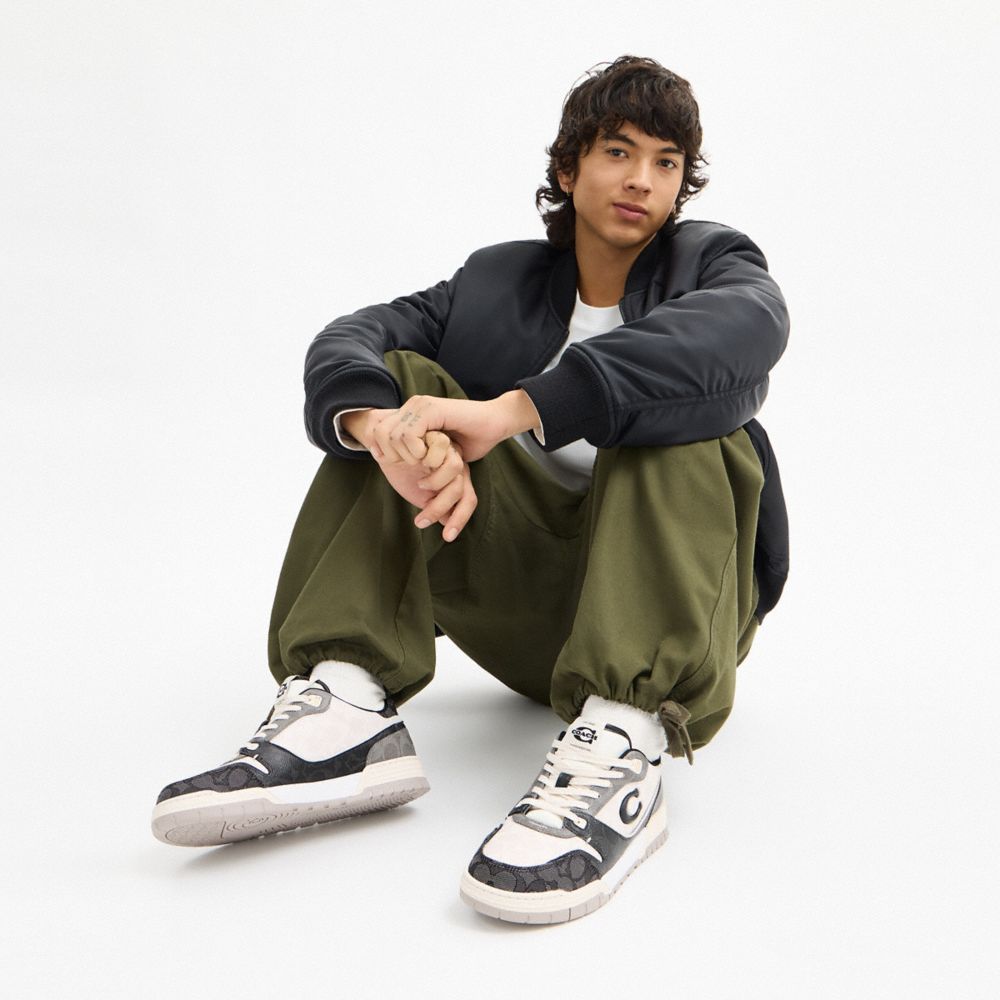 COACH®,Soho Sneaker In Mixed Signature,Rubber,EVA,Canvas,Casual,Low Top,Fabric,Logo,Color Block,Sustainable,Casual,Multi Color,Detail View