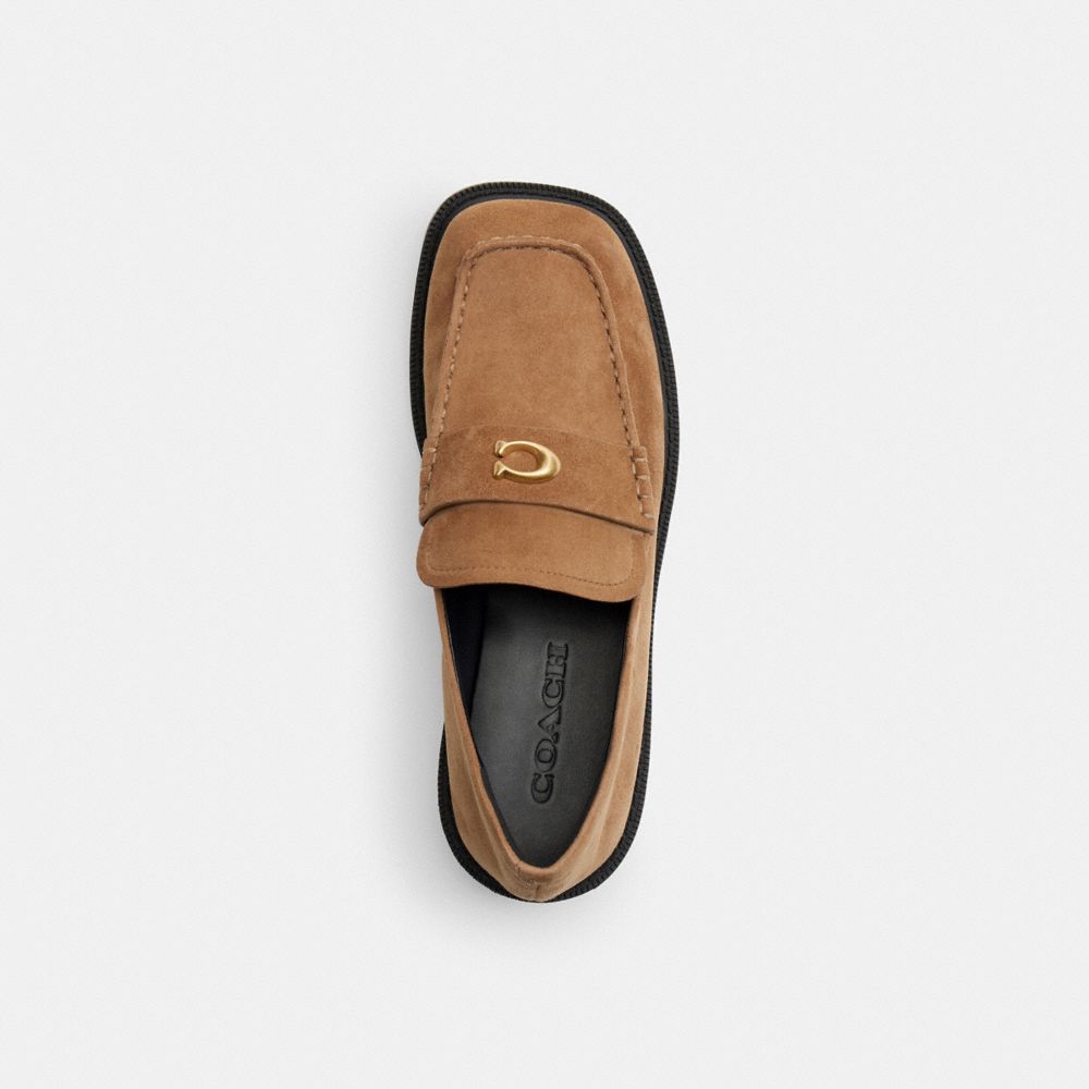 COACH®,Penny Loafer,Rubber,Leather,Suede,Loafer,Logo,Penny Loafer,Metal,Padded Insole,Work,Brown,Inside View,Top View
