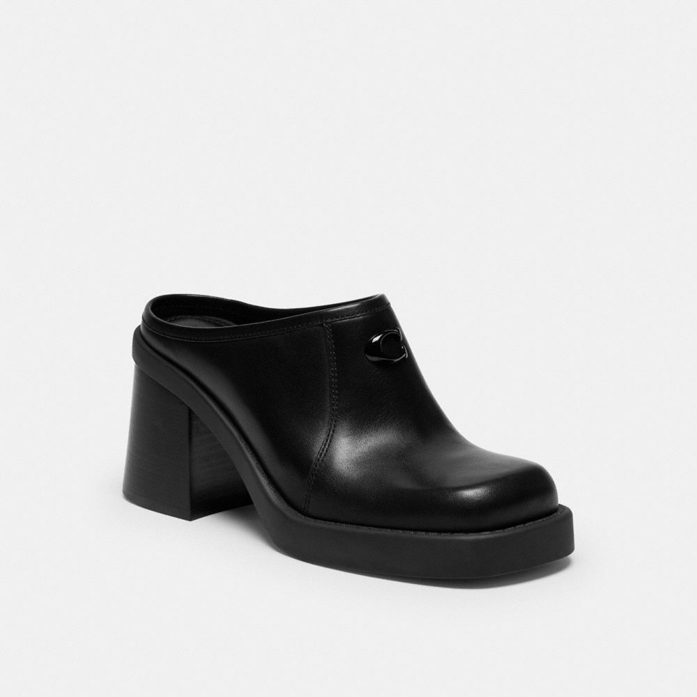 COACH®,Sculpted C Heeled Mule,Black,Front View