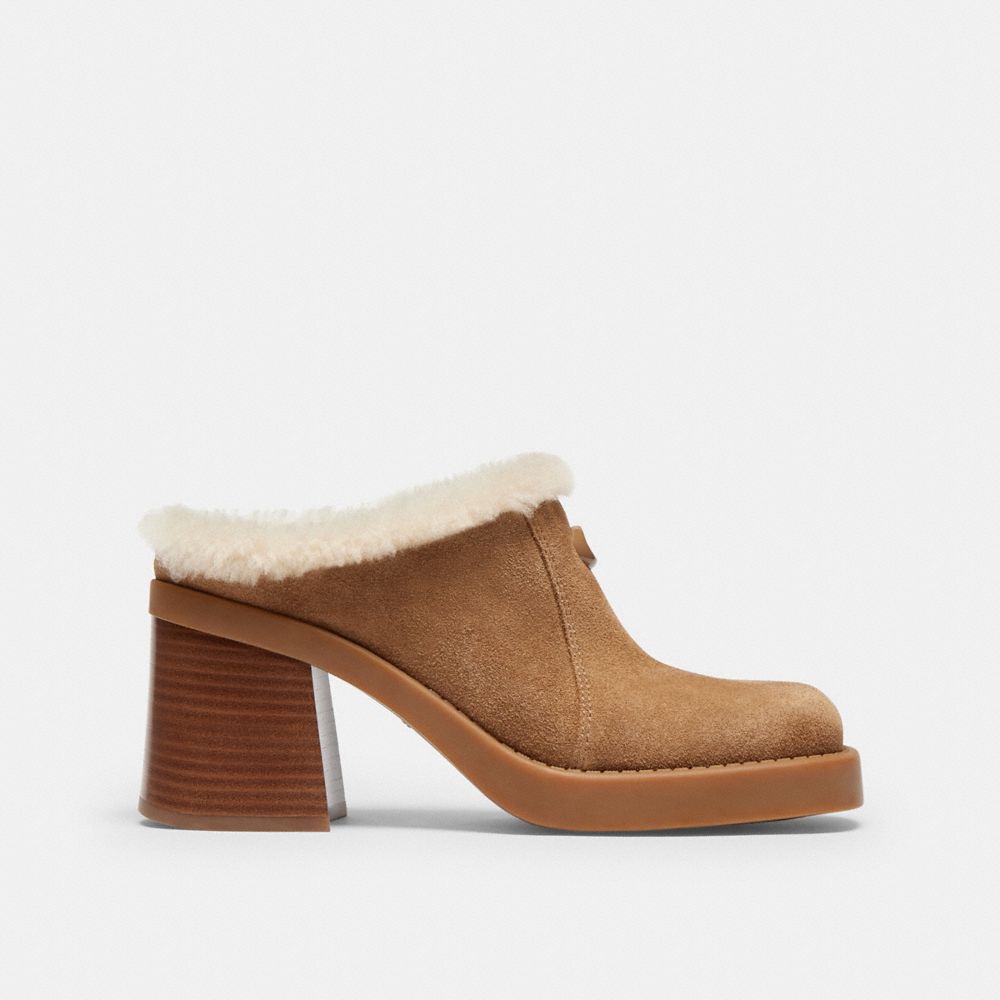 COACH®,Sculpted C Heeled Mule,Brown,Angle View