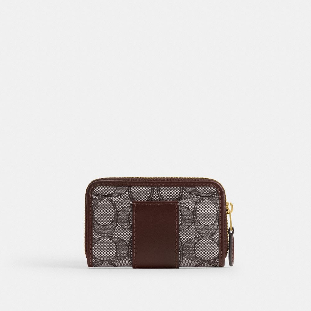 COACH®,Essential Small Zip Around Card Case In Signature Jacquard,Leather,Recycled Polyester,Recycled Cotton,Card Case,Met...,Brown,Back View
