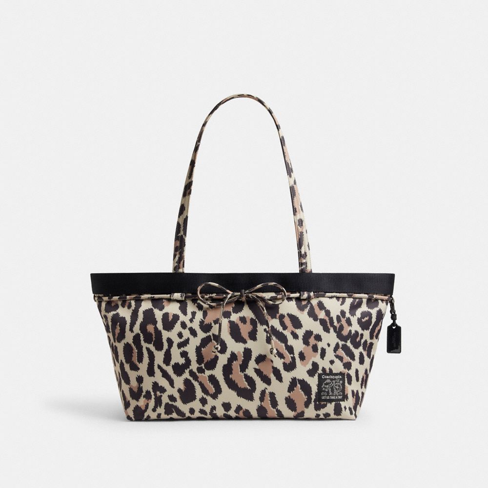 COACH®,Coachtopia Loop Bow Tote Bag With Leopard Print,,Front View