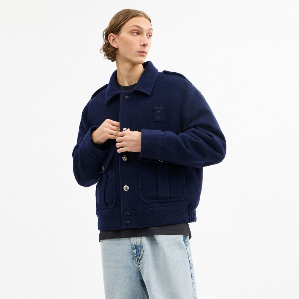 COACH®,Short Wool Jacket,Polyamide,Wool,Polyester,Viscose,Shirt Jacket,Button,Casual,Navy,Scale View