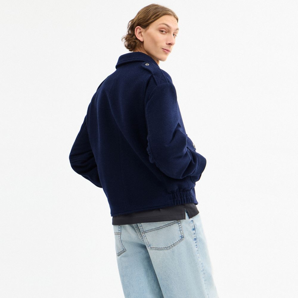 COACH®,Short Wool Jacket,Polyamide,Wool,Polyester,Viscose,Shirt Jacket,Button,Casual,Navy,Scale View