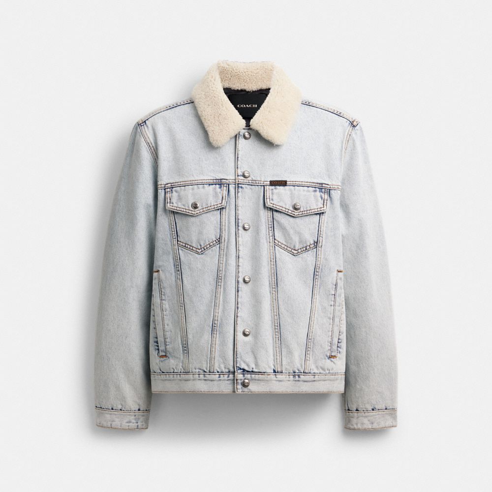 COACH®,Denim Jacket With Shearling Collar,,Front View