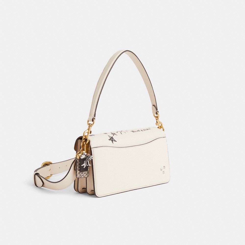 COACH®,Upcrafted Tabby Shoulder Bag 26,Leather,Shoulder Bag,Chain Detail,3D Embellishment,Studded,Logo,Mixed Metal,Gold Me...,Cream,Angle View