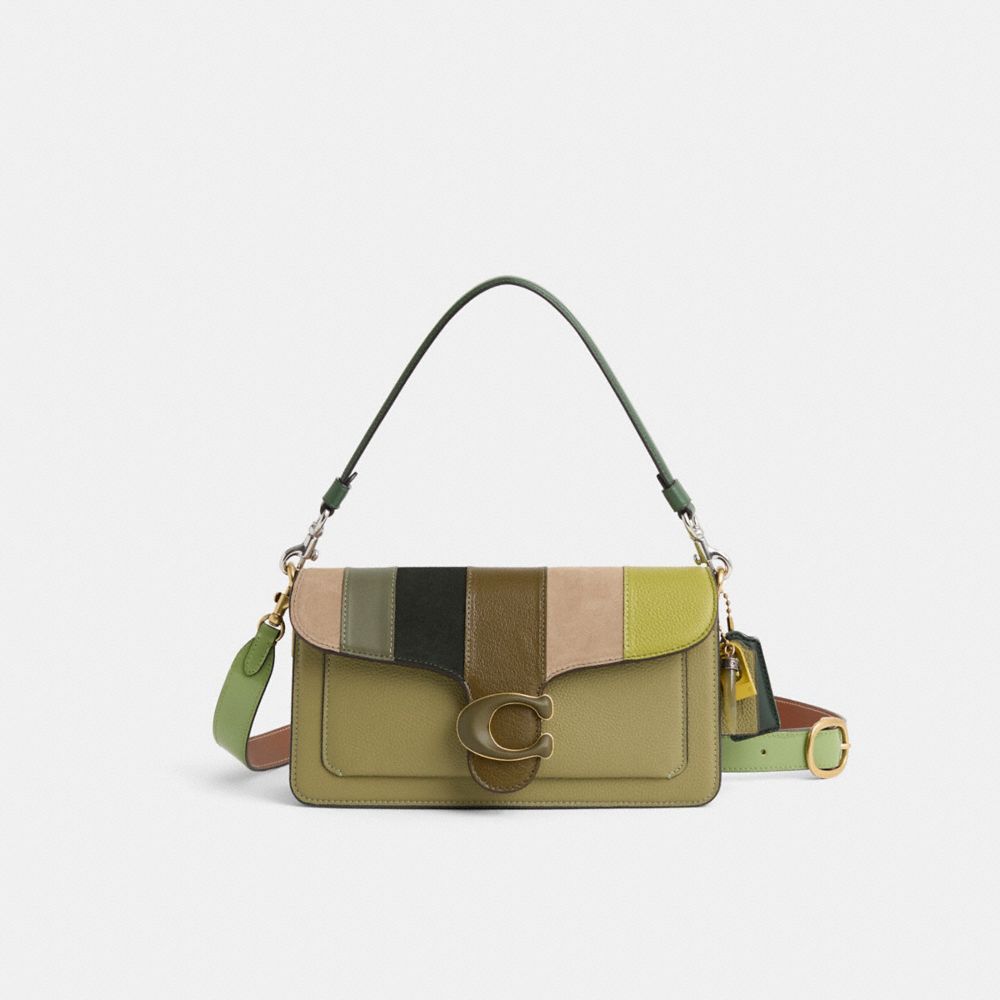COACH®,Upcrafted Tabby Shoulder Bag 26,Leather,Shoulder Bag,Metal,Mixed Media,Logo,Gold Metal,Day Party,Olive,Front View