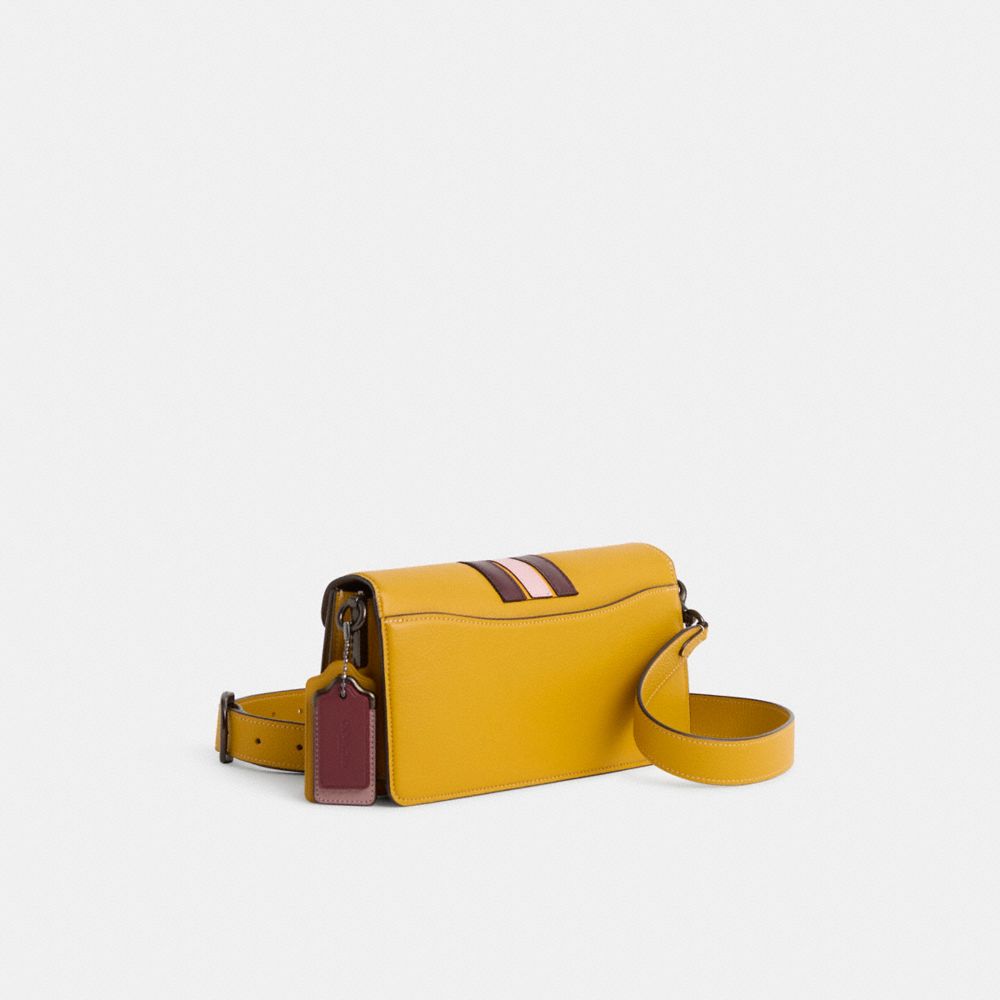 COACH®,Upcrafted Tabby Shoulder Bag 26,Leather,Shoulder Bag,Embossed,Metal,Stripe,Logo,Adjustable,Color Metal,Casual,Mustard,Angle View