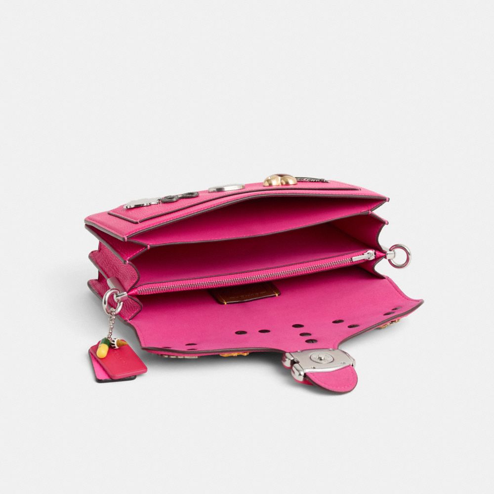 COACH®,Upcrafted Tabby Shoulder Bag 26,Leather,Shoulder Bag,Logo,Metal,Bow,Silver Metal,Day Party,Fuchsia,Inside View,Top View