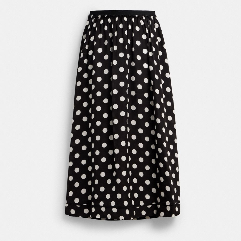 COACH®,Polka Dot Taffeta Maxi Skirt,Viscose,A-Line,Frills,Day Party,Black,Front View