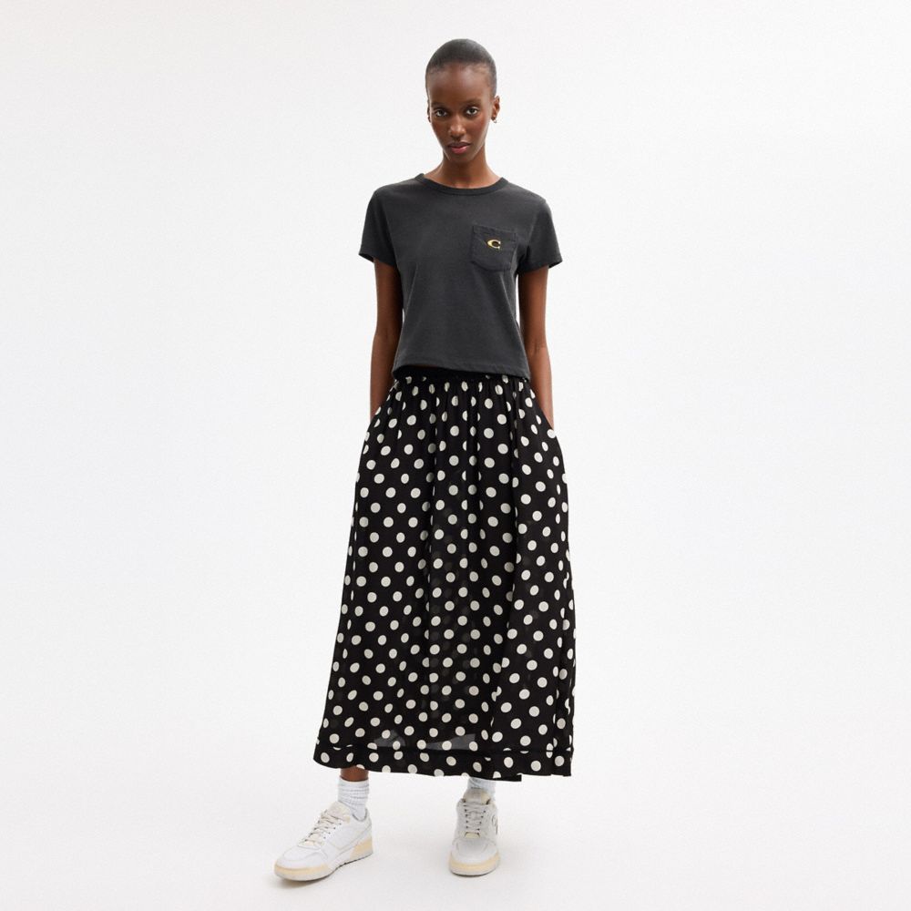 COACH®,Polka Dot Taffeta Maxi Skirt,Viscose,A-Line,Frills,Day Party,Black,Scale View