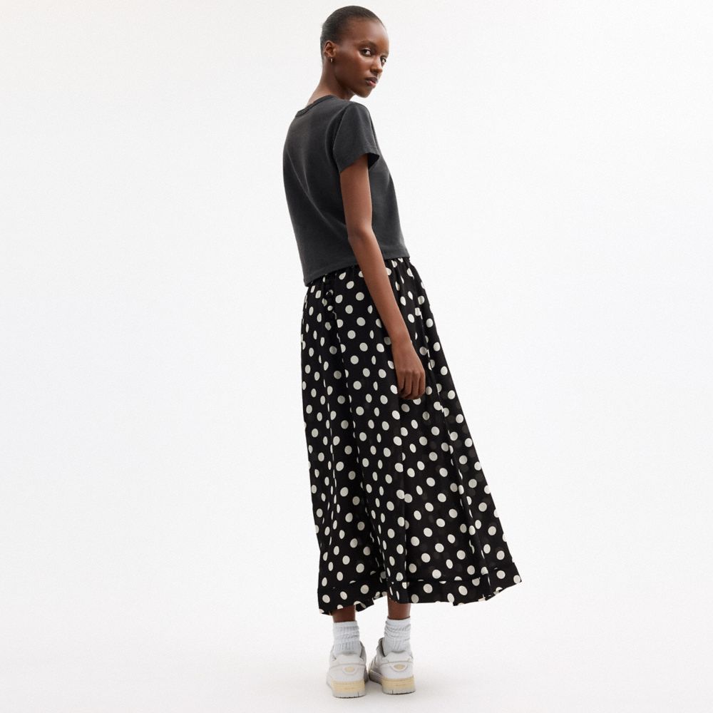 COACH®,Polka Dot Taffeta Maxi Skirt,Viscose,A-Line,Frills,Day Party,Black,Scale View