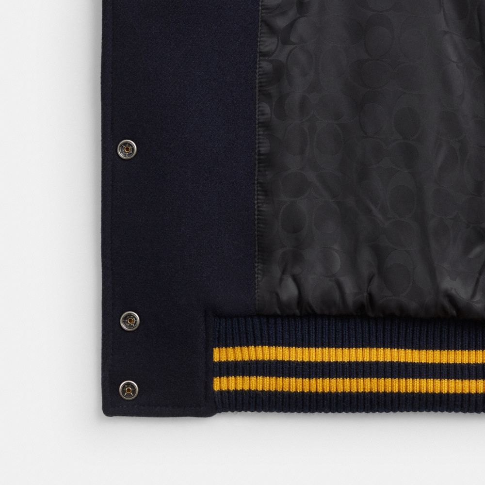 COACH®,Wool Varsity Jacket,Polyester,Leather,Viscose,Polyamide,Acrylic,Wool,Polyester Blend,Wool Blend,Bomber,Color Block,...,Multi Color,Inside View,Top View