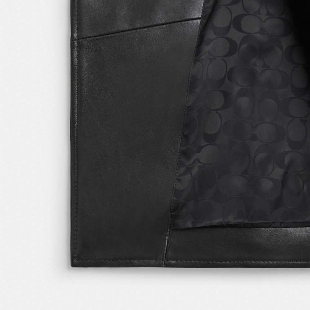 COACH®,Belted Moto Jacket,Leather,Moto,Button,Zipper,Casual,Black,Inside View,Top View