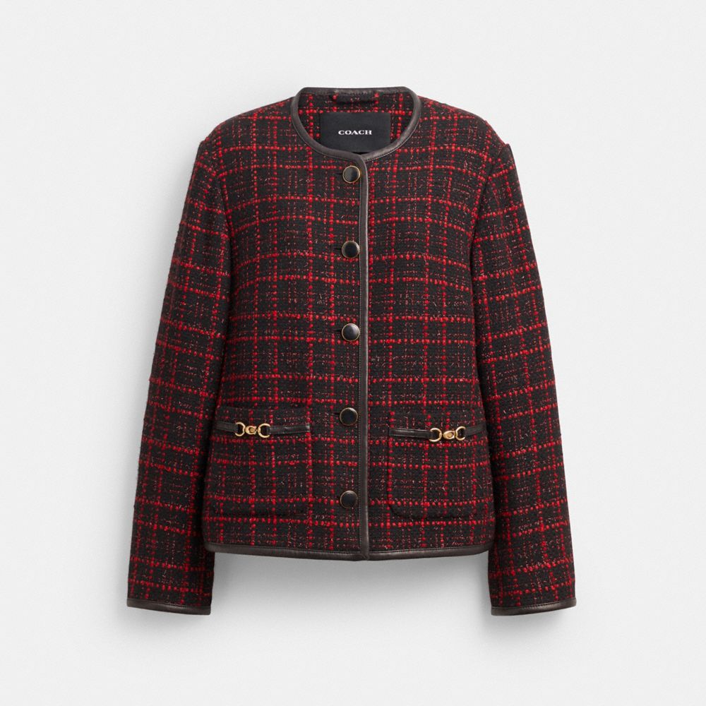 COACH®,Sculpted C Tweed Jacket,Viscose,Cotton Blend,Leather,Cotton,Polyester,Wool,Polyester Blend,Acrylic,Bouclé,Lambskin,...,Multi Color,Front View