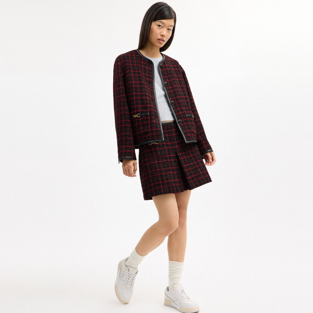 COACH®,Sculpted C Tweed Jacket,Viscose,Cotton Blend,Leather,Cotton,Polyester,Wool,Polyester Blend,Acrylic,Bouclé,Lambskin,...,Multi Color,Scale View