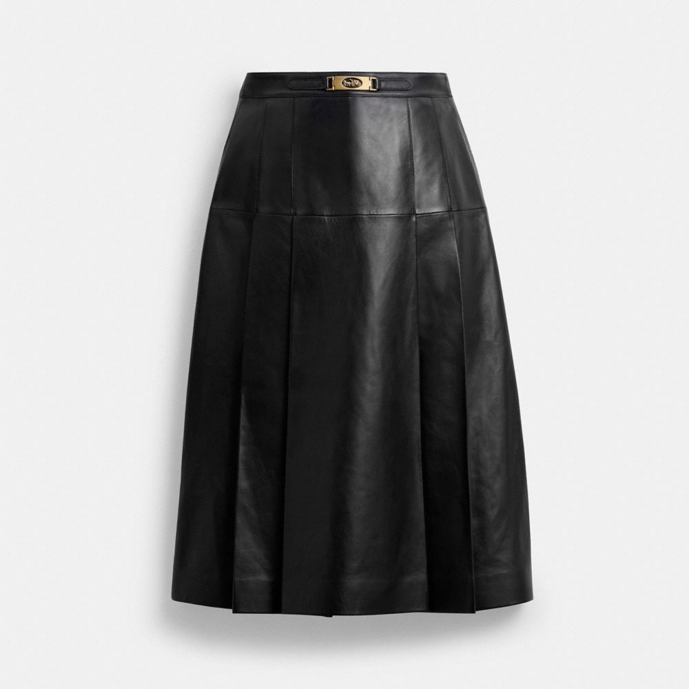 COACH®,Maxi Leather Pleated Skirt,,Front View