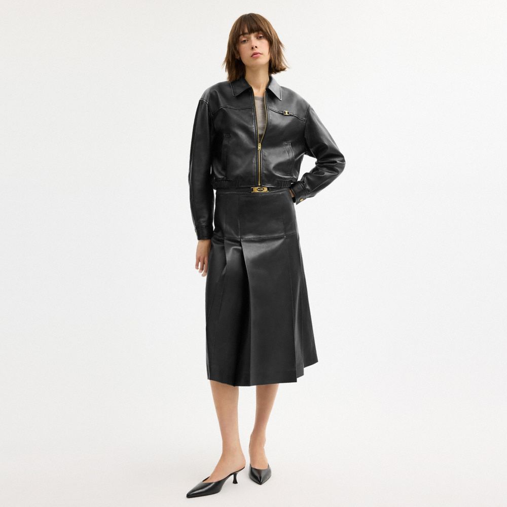 COACH®,Maxi Leather Pleated Skirt,,Scale View